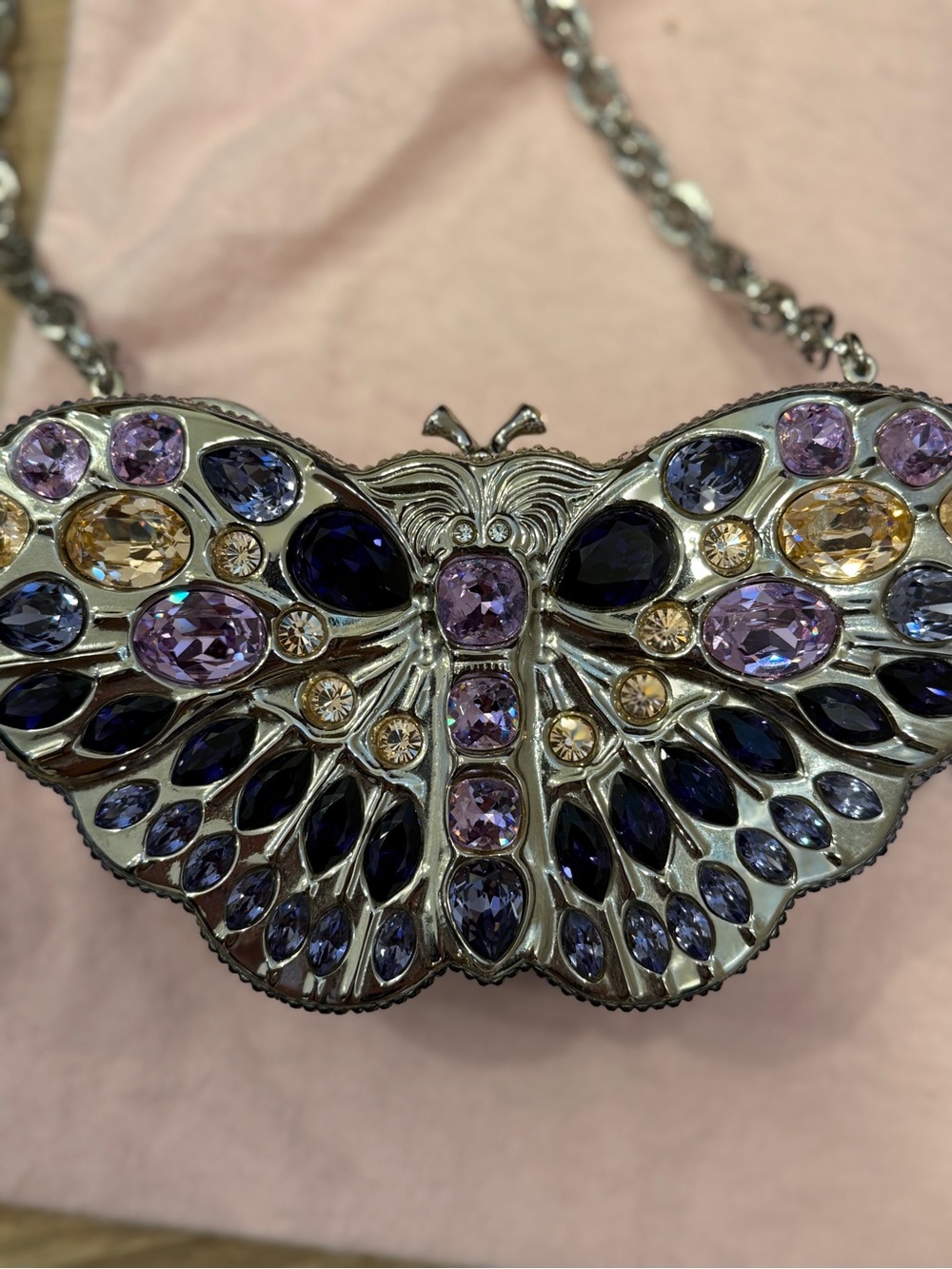 Judith Leiber Jeweled Butterfly Evening Clutch in Purple, Pink, Gold - Picture 6 of 6